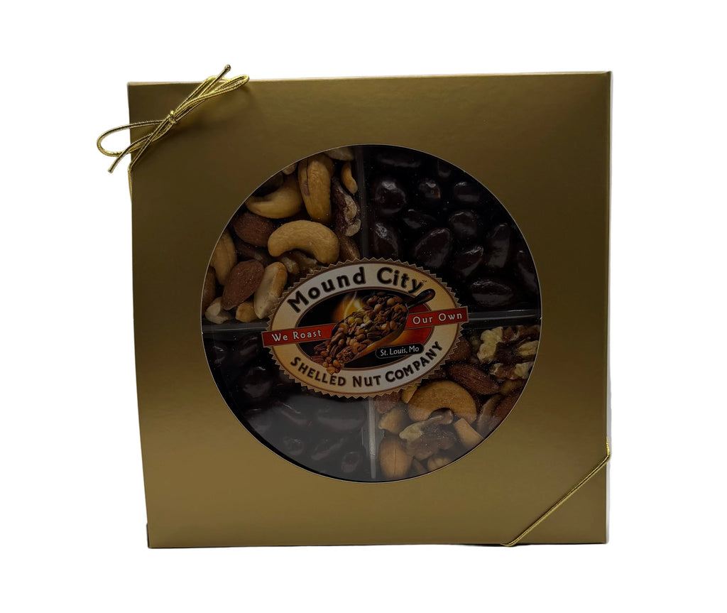 Deluxe Mixed Nuts & Chocolate Almonds - Golden Round - Mound City Shelled Nut Co.