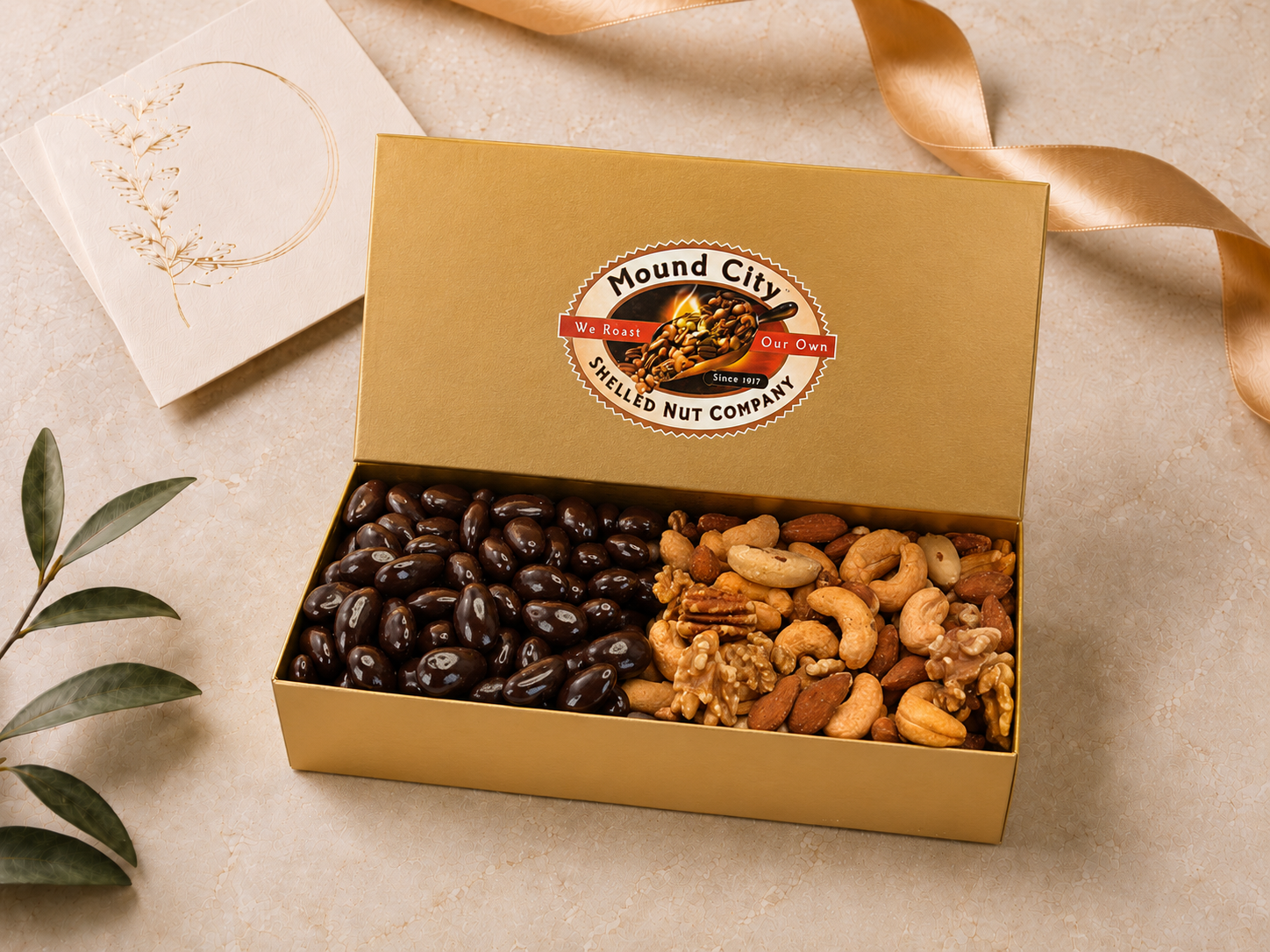 Deluxe Mixed Nuts and Chocolate Covered Almonds Gift Box