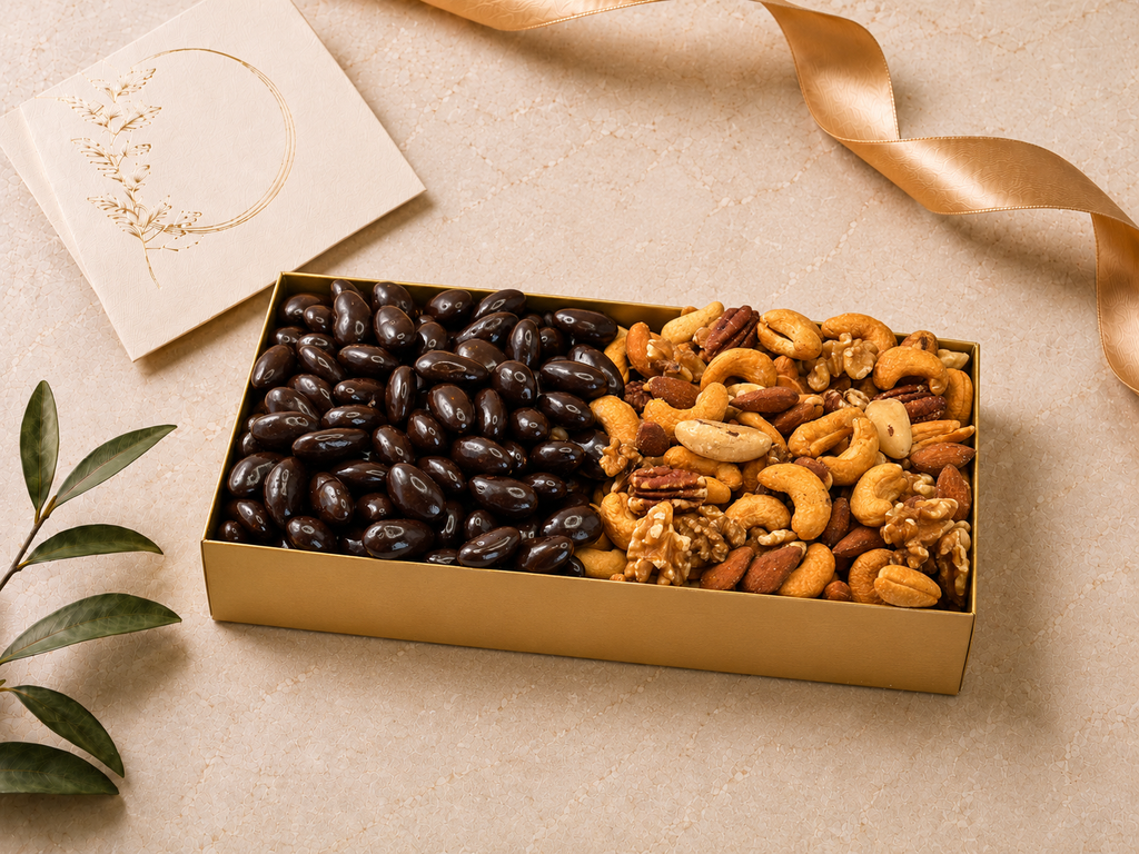 Deluxe Mixed Nuts and Chocolate Covered Almonds Gift Box