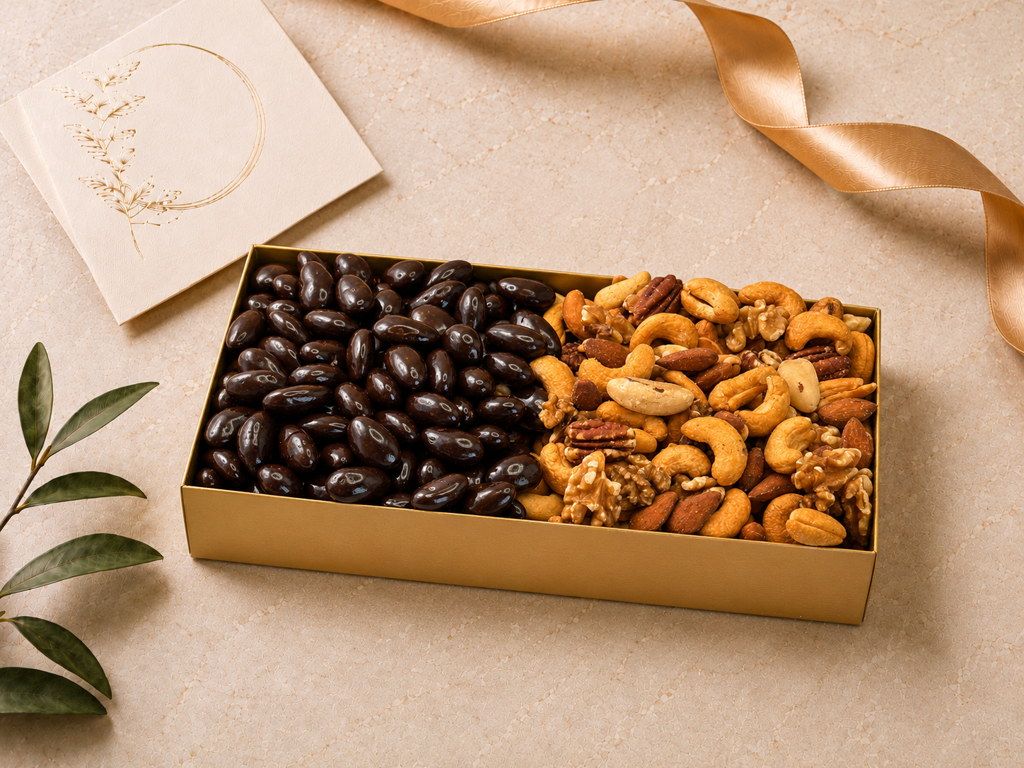 Deluxe Mixed Nuts and Chocolate Covered Almonds Gift Box