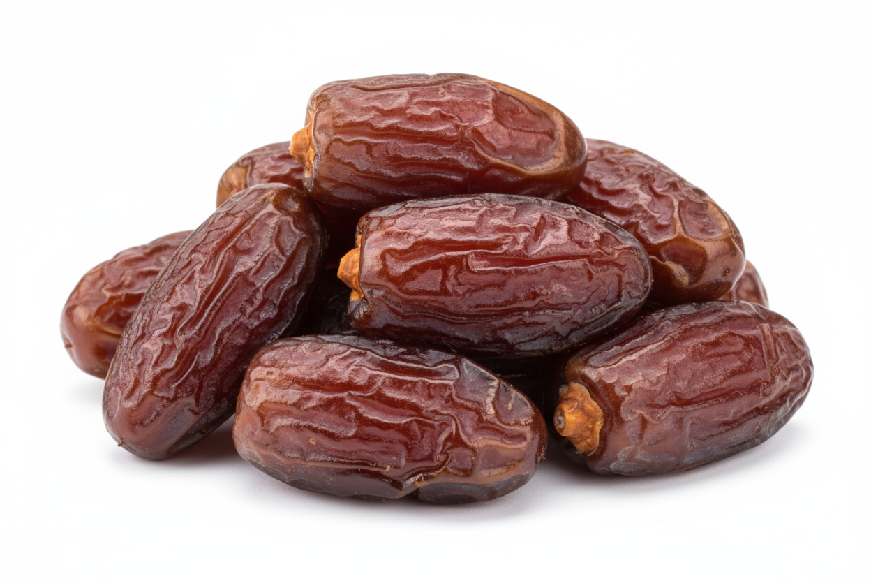 pile of medjool dates with a white background 
